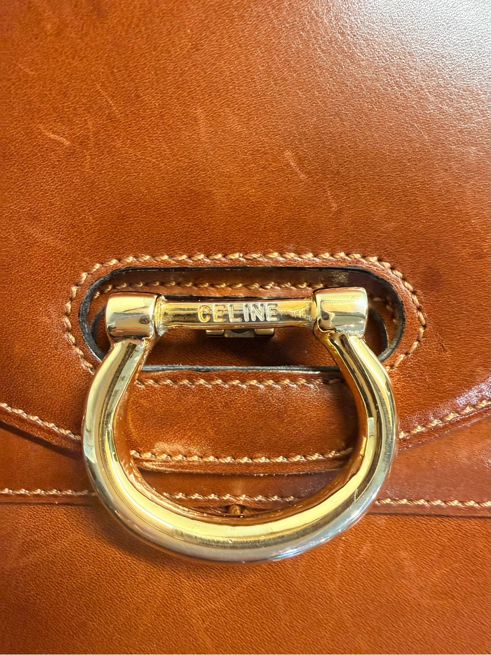 Celine Vintage D-Ring Box Top Handle Bag Cognac - Picture 4 of 16